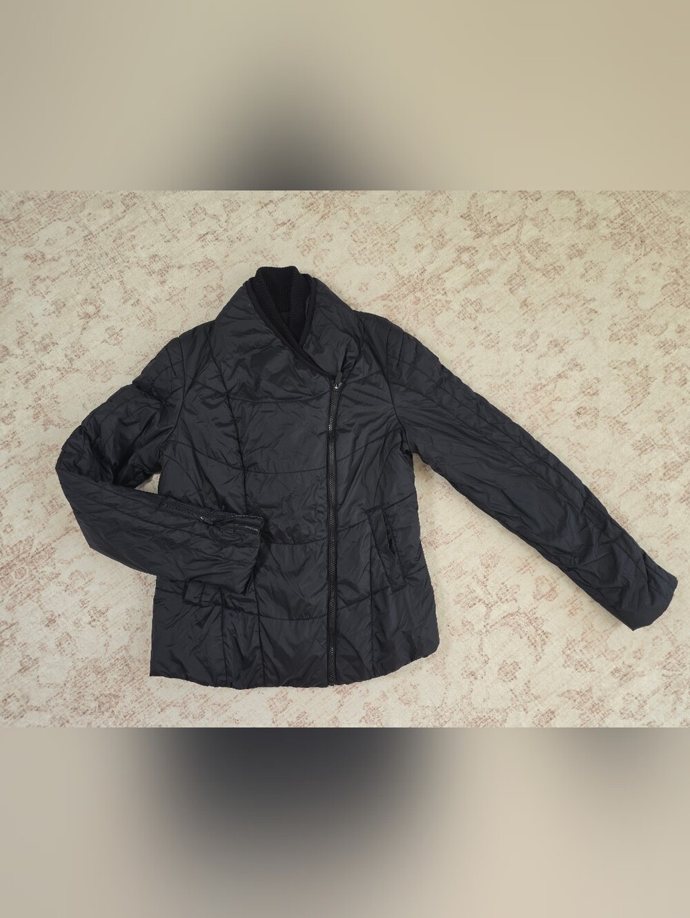 Fox Racing Black Quilted Puffer Jacket Moto Asymmetrical Zip (Size L / Runs Sm